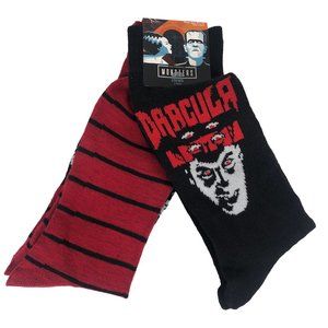 Universal Monsters Dracula 2 Pairs Crew Socks Men's Vampire Horror Halloween New